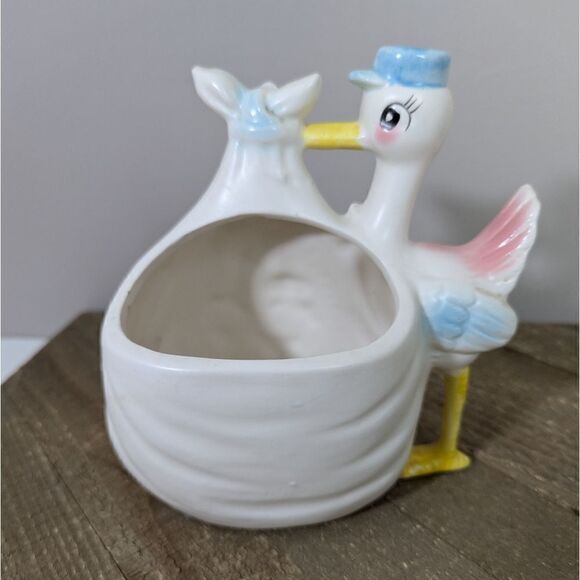 Rubens originals planter, Baby delivery stork ceramic planter, kitsch vintage MC - Picture 5 of 10